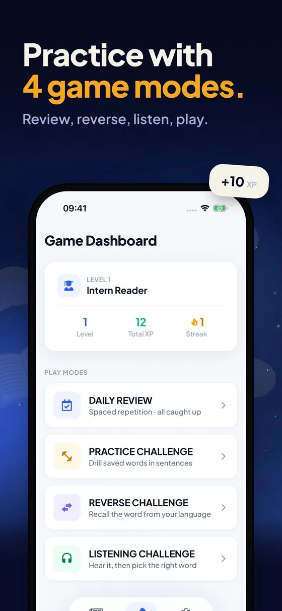 Game dashboard with four review modes